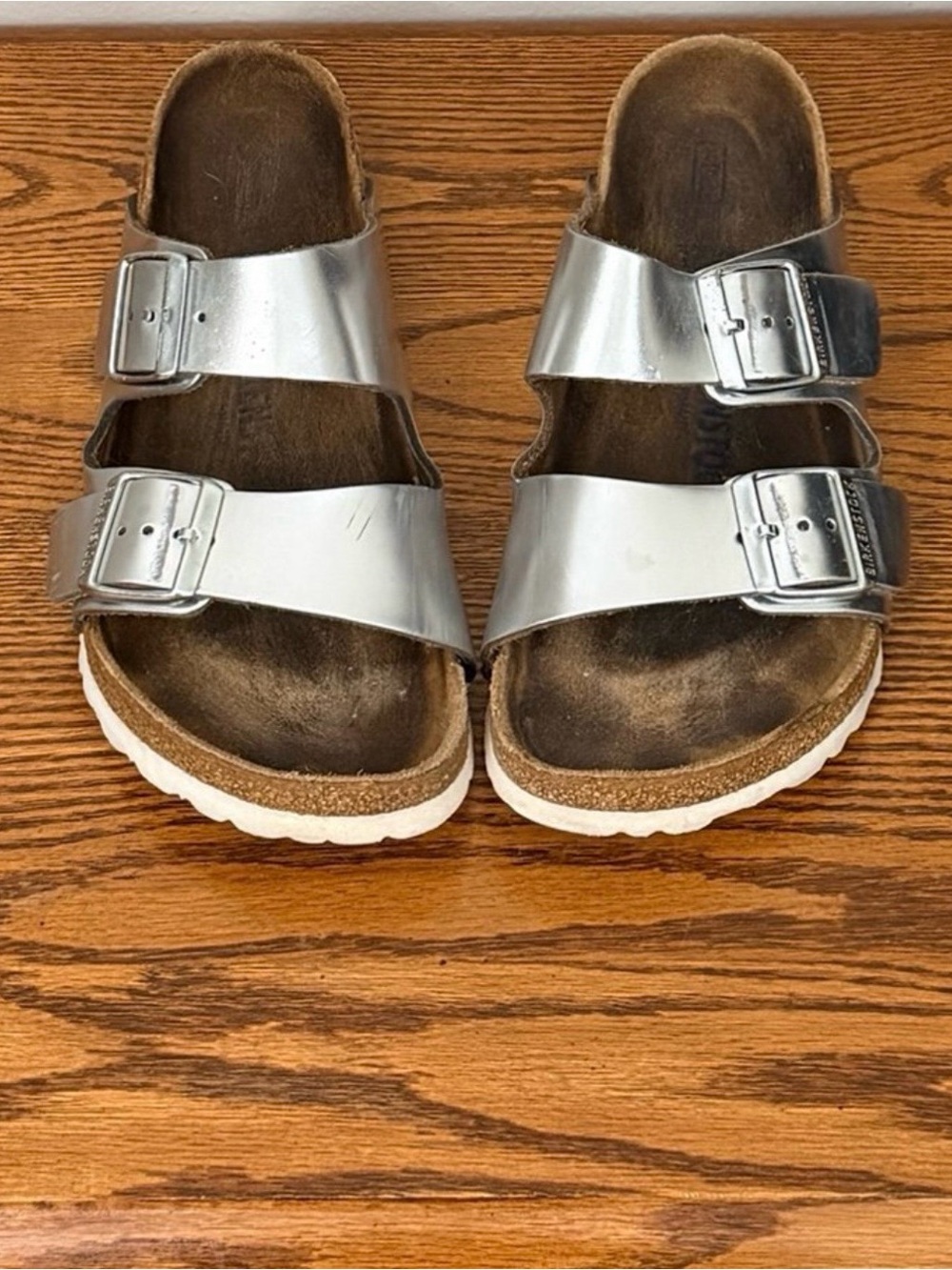 Birkenstock Arizona Silver Two Strap Sandals 38 EU 7.5 US - Picture 3 of 10